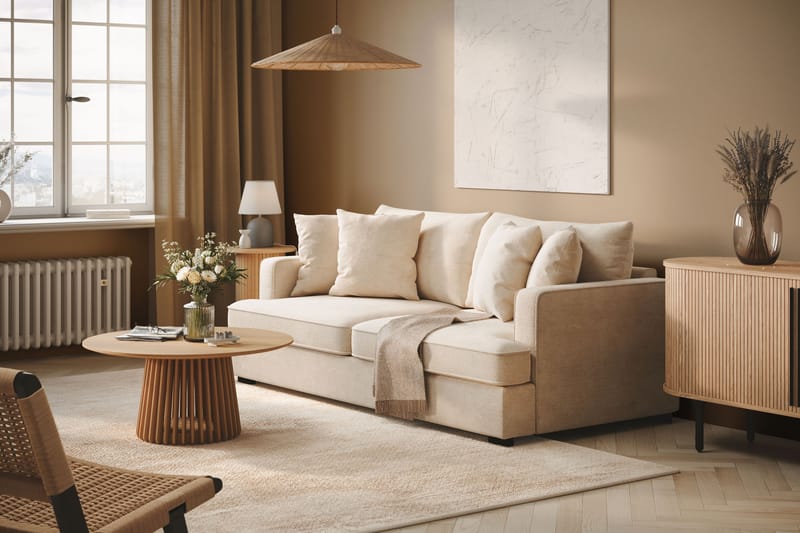 Rossi Dybde 3-personers Fløjlssofa - Lys Beige - Møbler - Sofaer - 3 personers sofa