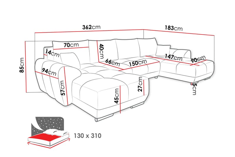 Simerly Sofa Dobbeltdivan 4-personers - Lys grå - Møbler - Sofaer - U Sofa