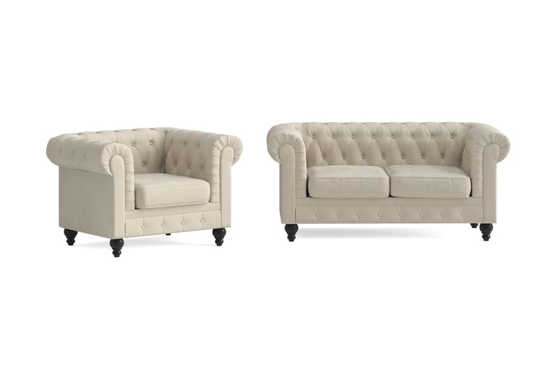 Chesterfield Lyx Sofagruppe 2-pers+Lænestol - Beige - Møbler - Sofaer - Sofagrupper - Chesterfield sofagruppe