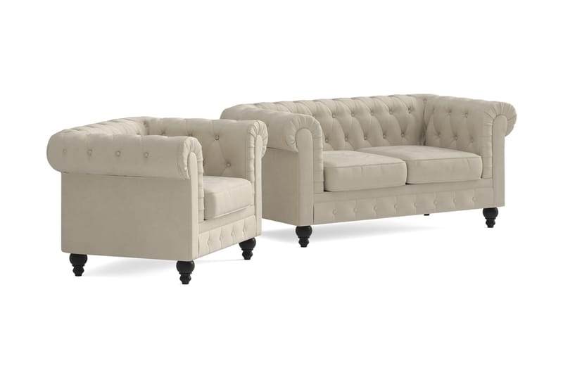 Chesterfield Lyx Sofagruppe 2-pers+Lænestol - Beige - Møbler - Sofaer - Sofagrupper - Chesterfield sofagruppe