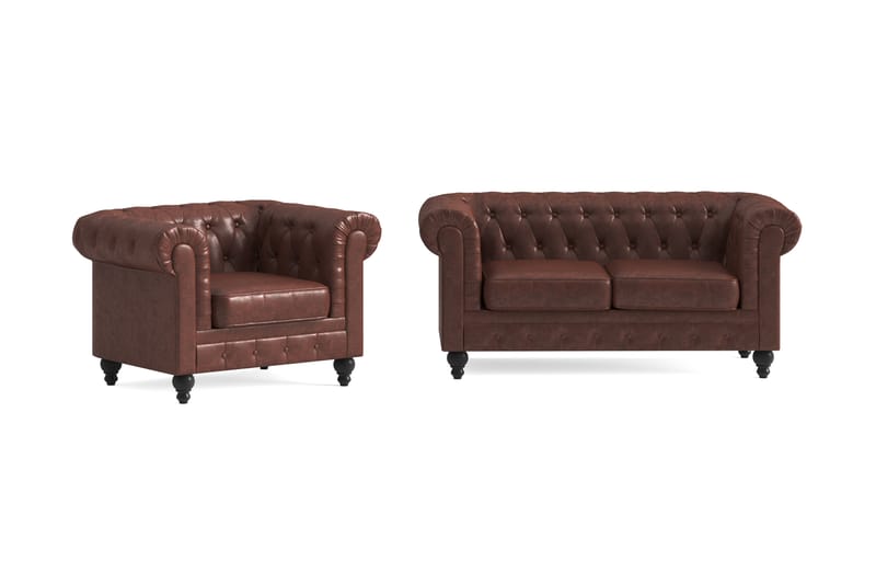 Chesterfield Lyx Sofagruppe 2-pers+Lænestol - Brun - Møbler - Sofaer - Sofagrupper - Chesterfield sofagruppe