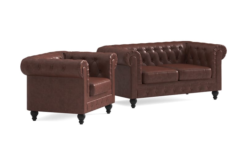 Chesterfield Lyx Sofagruppe 2-pers+Lænestol - Brun - Møbler - Sofaer - Sofagrupper - Chesterfield sofagruppe