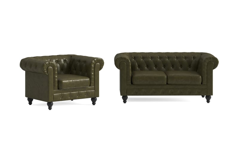 Chesterfield Lyx Sofagruppe 2-pers+Lænestol - Grøn - Møbler - Sofaer - Sofagrupper - Chesterfield sofagruppe