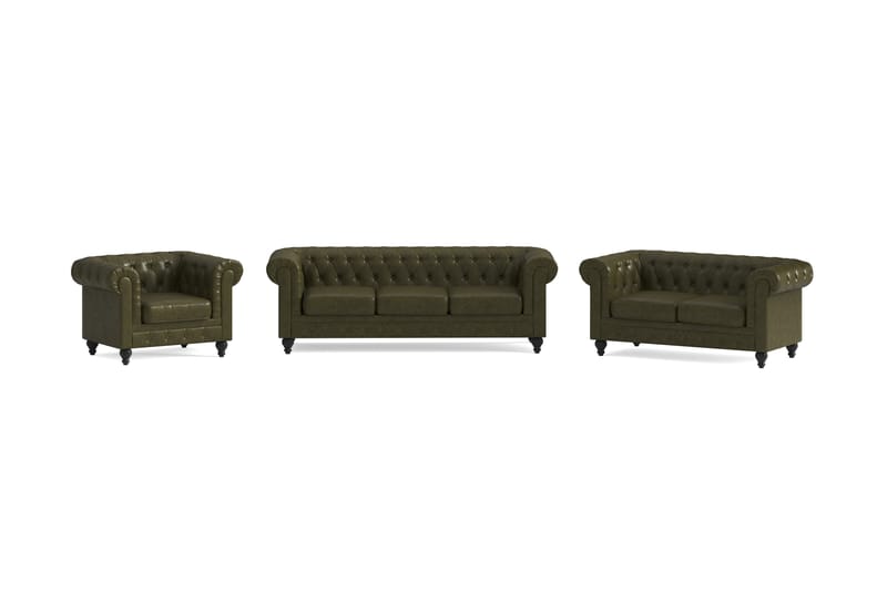 Chesterfield Lyx Sofagruppe 3-pers+2-pers+Lænestol - Grøn - Møbler - Sofaer - Sofagrupper - Sofasæt 3+2+1