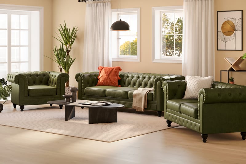 Chesterfield Lyx Sofagruppe 3-pers+2-pers+Lænestol - Grøn - Møbler - Sofaer - Sofagrupper - Sofasæt 3+2+1