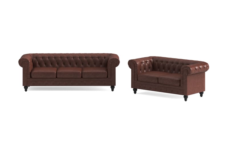 Chesterfield Lyx Sofagruppe 3-pers+2-pers - Brun - Møbler - Sofaer - Sofagrupper - Chesterfield sofagruppe