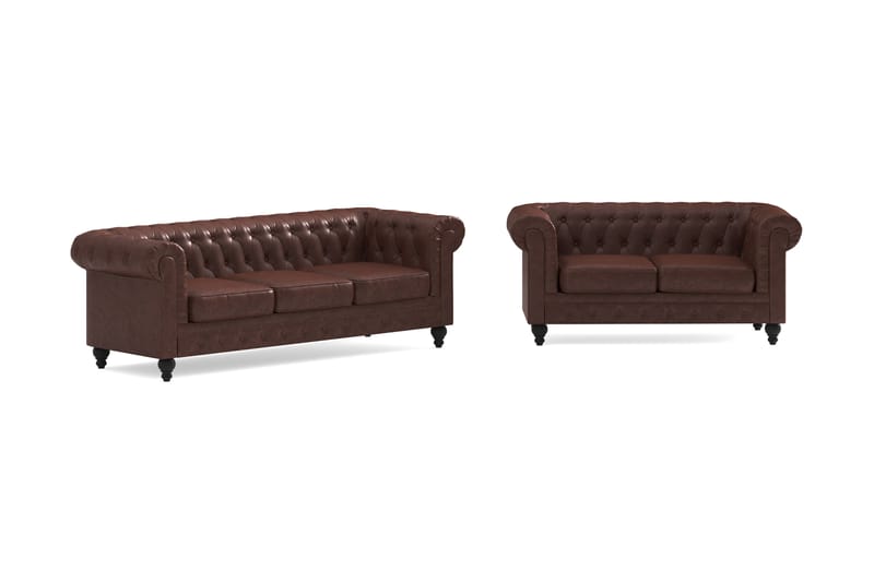 Chesterfield Lyx Sofagruppe 3-pers+2-pers - Brun - Møbler - Sofaer - Sofagrupper - Chesterfield sofagruppe