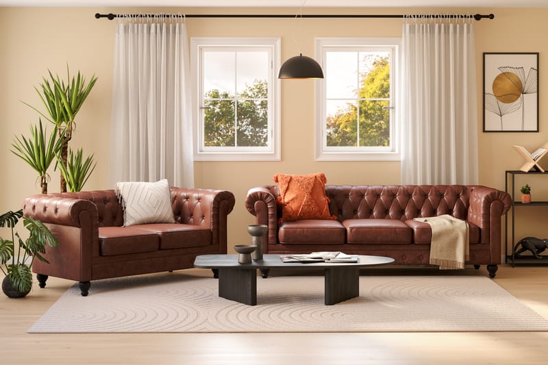 Chesterfield Lyx Sofagruppe 3-pers+2-pers - Brun - Møbler - Sofaer - Sofagrupper - Chesterfield sofagruppe