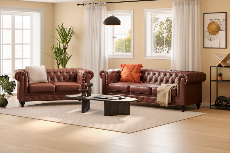 Chesterfield Lyx Sofagruppe 3-pers+2-pers - Brun - Møbler - Sofaer - Sofagrupper - Chesterfield sofagruppe