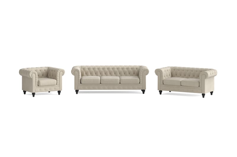 Chesterfield Lyx Sofagruppe 3-pers+2-pers+Lænestol - Beige - Møbler - Sofaer - Sofagrupper - Sofasæt 3+2+1