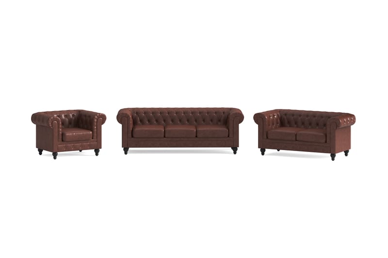 Chesterfield Lyx Sofagruppe 3-pers+2-pers+Lænestol - Brun - Møbler - Sofaer - Sofagrupper - Sofasæt 3+2+1