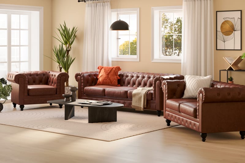 Chesterfield Lyx Sofagruppe 3-pers+2-pers+Lænestol - Brun - Møbler - Sofaer - Sofagrupper - Sofasæt 3+2+1