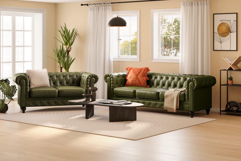 Chesterfield Lyx Sofagruppe 3-pers+2-pers - Grøn - Møbler - Sofaer - Sofagrupper - Chesterfield sofagruppe