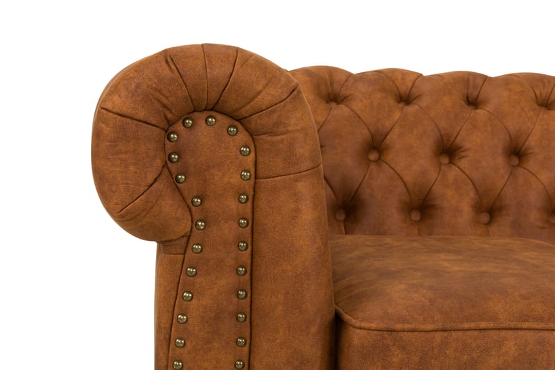 Chesterfield Deluxe Sofagruppe 3+2 Læderlook - Cognac / Brun - Møbler - Sofaer - Sofagrupper - Chesterfield sofagruppe