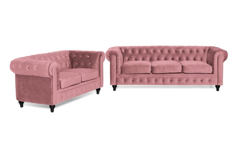 Chesterfield Lyx Sofagruppe 3-pers+2-pers Velour - Rustlyserød - Møbler - Sofaer - Sofagrupper - Chesterfield sofagruppe