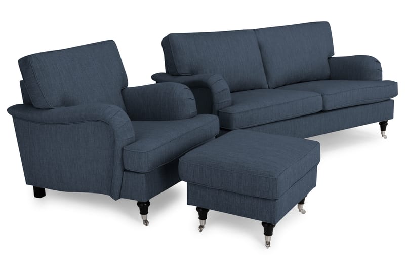 Howard Classic Sofagruppe 3-pers+Lænestol+Puf - Mørkeblå - Møbler - Sofaer - Sofagrupper - Chesterfield sofagruppe