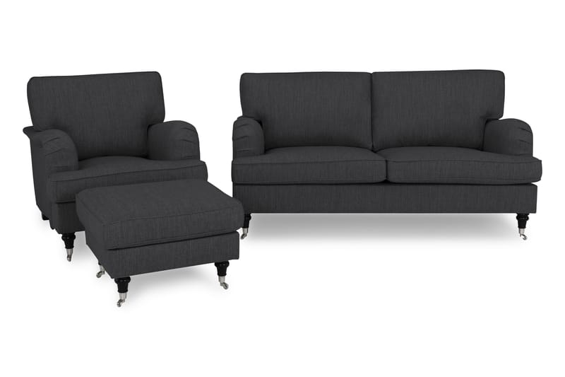 Howard Classic Sofagruppe 3-pers+Lænestol+Puf - Antracit - Møbler - Sofaer - Sofagrupper - Chesterfield sofagruppe