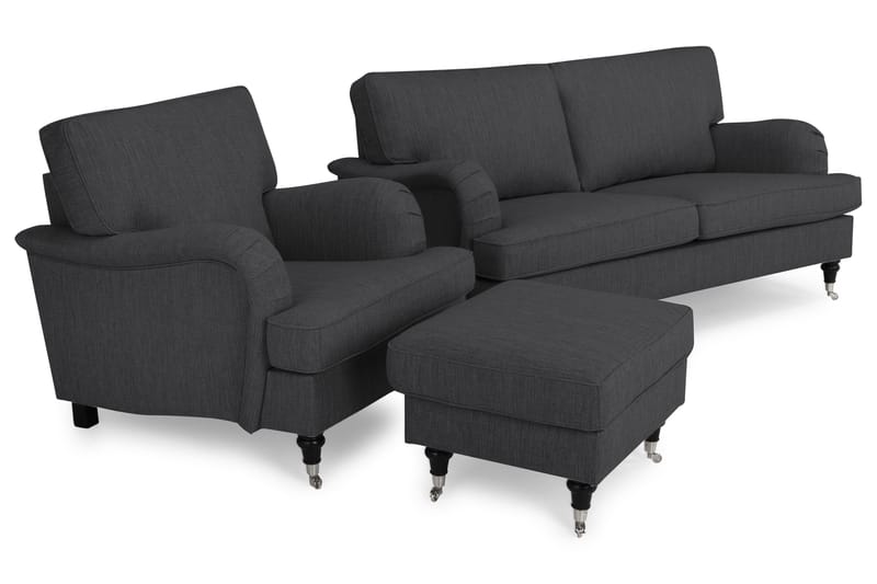 Howard Classic Sofagruppe 3-pers+Lænestol+Puf - Antracit - Møbler - Sofaer - Sofagrupper - Chesterfield sofagruppe