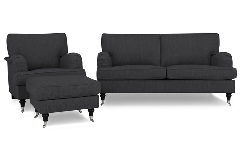 Howard Classic Sofagruppe 3-pers+Lænestol+Puf - Antracit - Møbler - Sofaer - Sofagrupper - Chesterfield sofagruppe