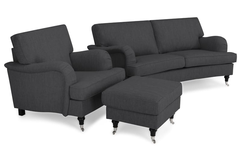 Howard Classic Sofagruppe Buet 2-pers+Lænestol+Puf - Antracit - Møbler - Sofaer - Sofagrupper - Chesterfield sofagruppe