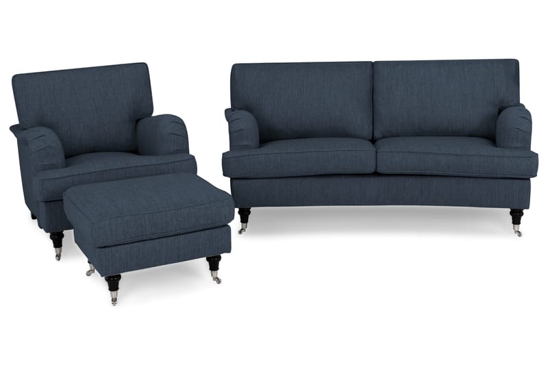 Howard Classic Sofagruppe Buet 2-pers+Lænestol+Puf - Mørkeblå - Møbler - Sofaer - Sofagrupper - Chesterfield sofagruppe