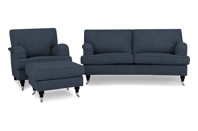 Howard Classic Sofagruppe Buet 2-pers+Lænestol+Puf - Mørkeblå - Møbler - Sofaer - Sofagrupper - Chesterfield sofagruppe