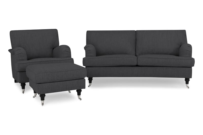 Howard Classic Sofagruppe Buet 2-pers+Lænestol+Puf - Antracit - Møbler - Sofaer - Sofagrupper - Chesterfield sofagruppe