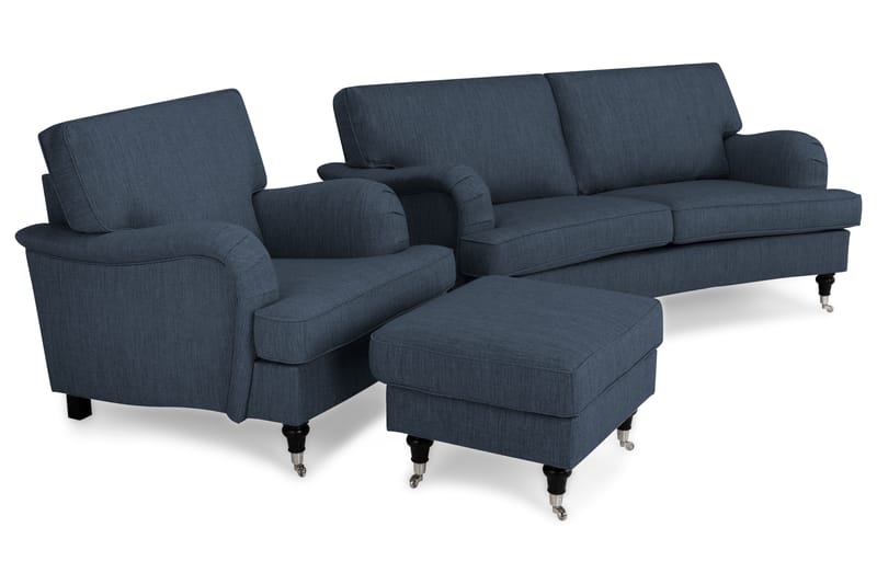 Howard Classic Sofagruppe Buet 2-pers+Lænestol+Puf - Mørkeblå - Møbler - Sofaer - Sofagrupper - Chesterfield sofagruppe