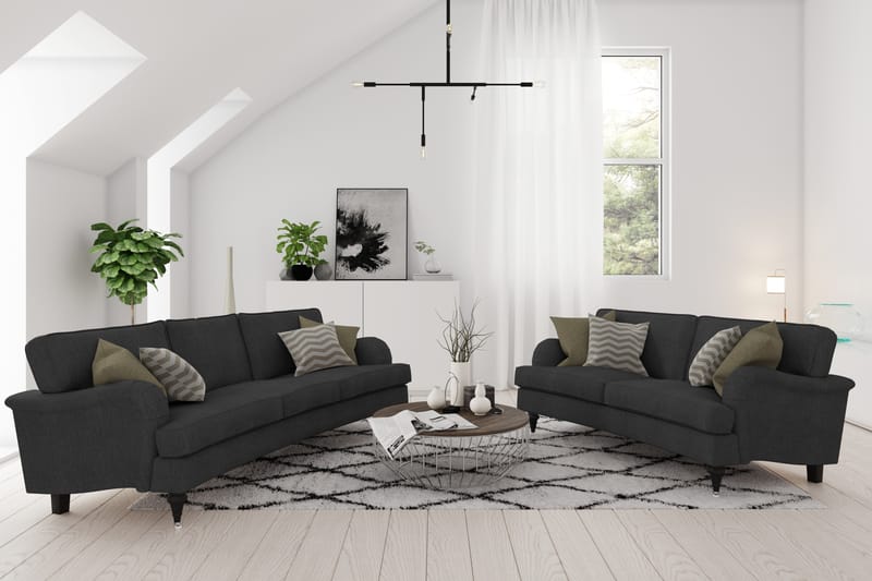 Howard Classic Sofagruppe Buet 2-pers+Lænestol+Puf - Antracit - Møbler - Sofaer - Sofagrupper - Chesterfield sofagruppe