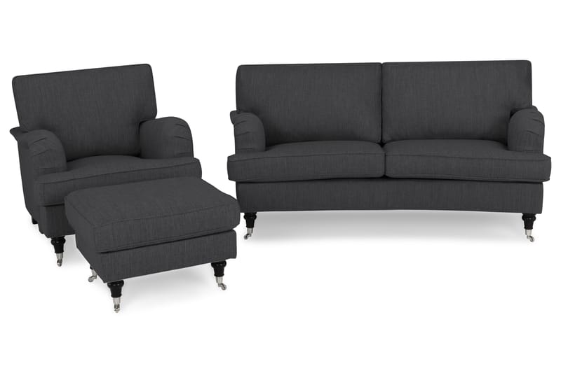 Howard Classic Sofagruppe Buet 2-pers+Lænestol+Puf - Antracit - Møbler - Sofaer - Sofagrupper - Chesterfield sofagruppe