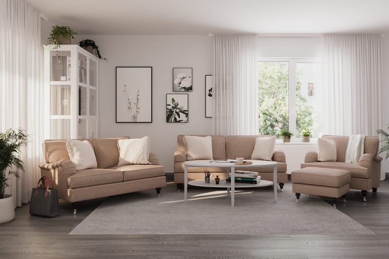 Howard Classic Sofagruppe 3-pers+2-pers+Lænestol+Puf - Mørkbeige - Møbler - Sofaer - Sofagrupper - Howard sofagruppe