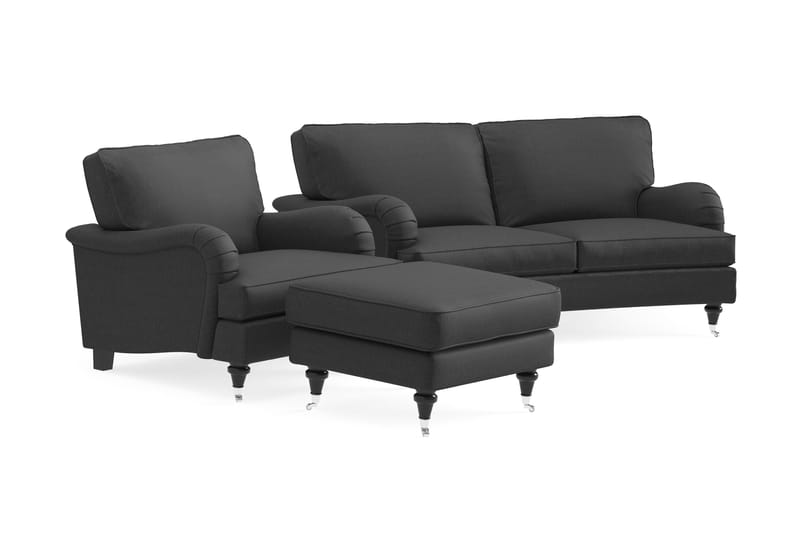 Howard Classic Sofagruppe Buet 2-pers+Lænestol+Puf - Mørkegrå - Møbler - Sofaer - Sofagrupper - Howard sofagruppe