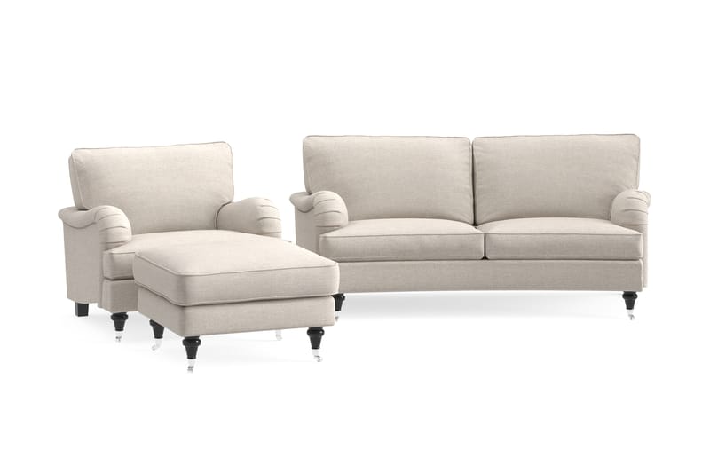 Howard Classic Sofagruppe Buet 2-pers+Lænestol+Puf - Beige - Møbler - Sofaer - Sofagrupper - Howard sofagruppe