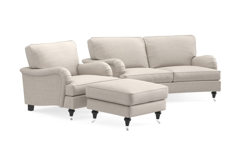 Howard Classic Sofagruppe Buet 2-pers+Lænestol+Puf - Beige - Møbler - Sofaer - Sofagrupper - Howard sofagruppe