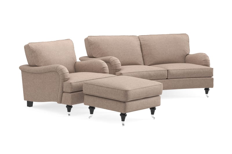 Howard Classic Sofagruppe Buet 2-pers+Lænestol+Puf - Mørkbeige - Møbler - Sofaer - Sofagrupper - Howard sofagruppe