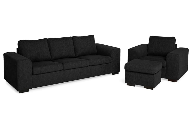 Link Sofagruppe 3-pers+Lænestol+Puf - Sort - Møbler - Sofaer - Sofagrupper - Howard sofagruppe