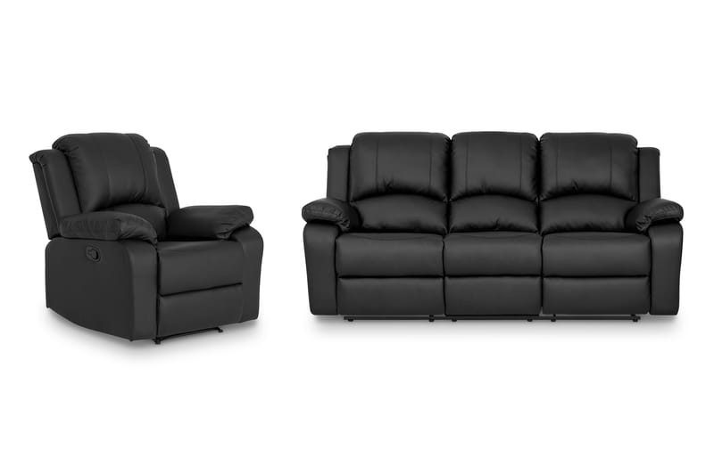 Norbo Recliner Sofagruppe 3+1 Kunstlæder - Sort - Møbler - Sofaer - Sofagrupper