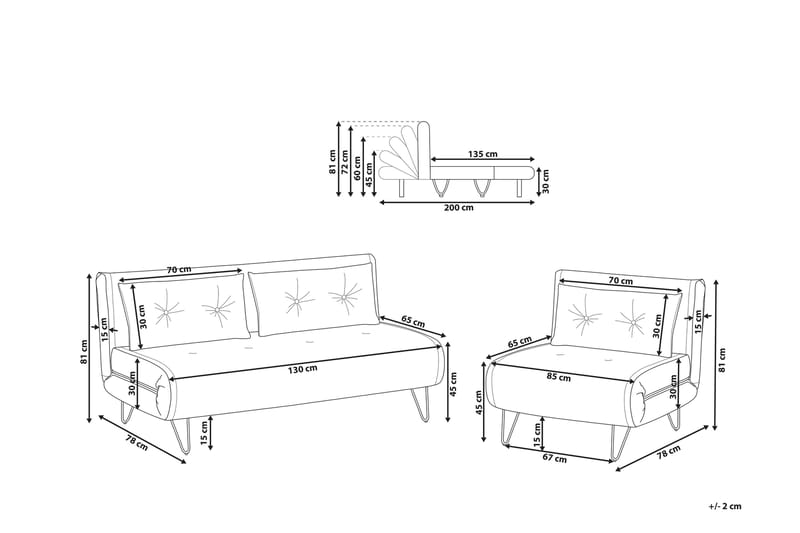 Sofagruppe 2-Pers. + 1-Pers. velour grå VESTFOLD - Grå - Møbler - Sofaer - Sofagrupper