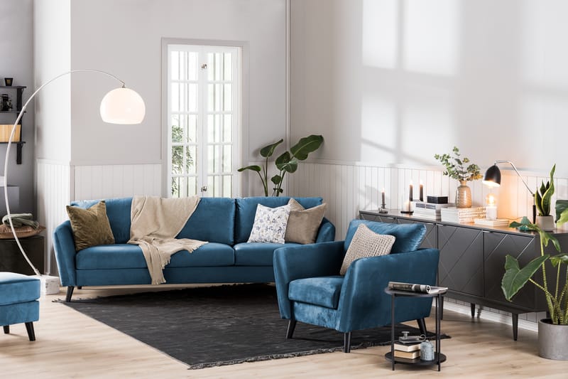 Trend Sofagruppe 2,5+2-Pers Velour - Blå - Møbler - Sofaer - Sofagrupper