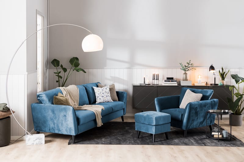 Trend Sofagruppe 2,5+2-Pers Velour - Blå - Møbler - Sofaer - Sofagrupper