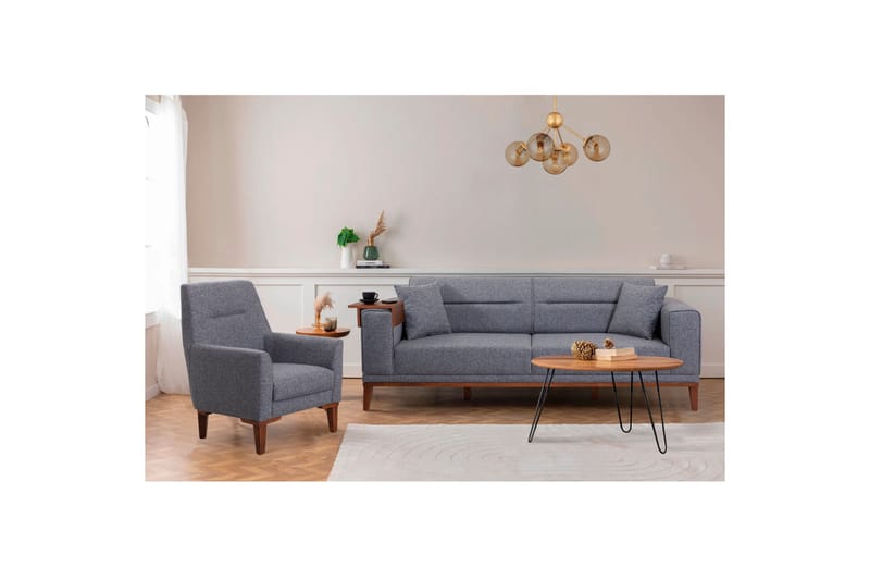 Wyong Sofagruppe 3-personers Sofa + Lænestol - Mørkegrå - Møbler - Sofaer - Sofagrupper