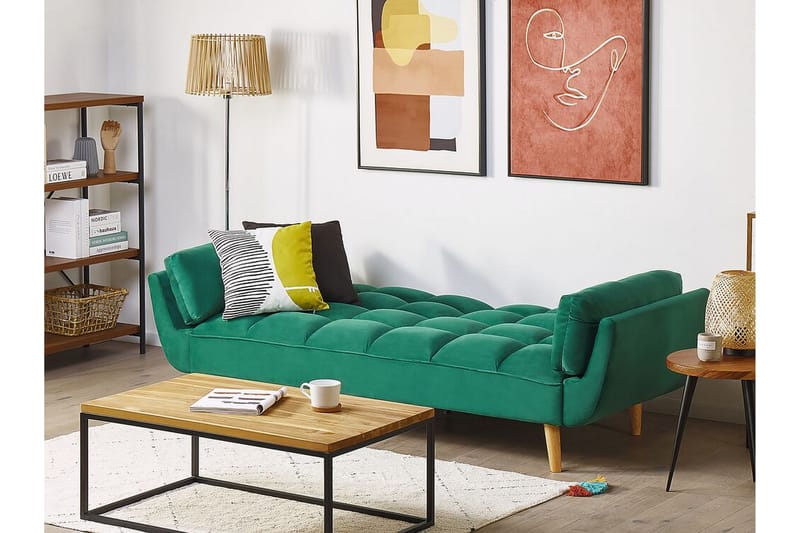 Asaby 3-Pers. Sovesofa - Velour/Grøn - Sovesofaer - 3 personers sovesofa