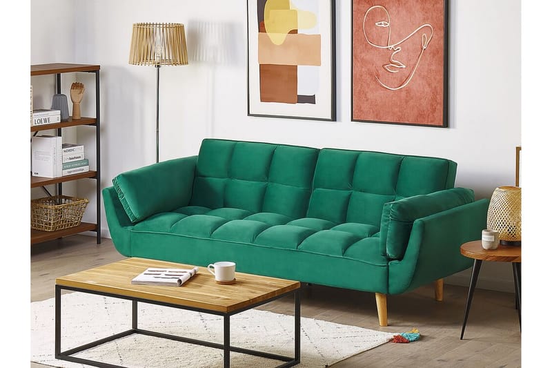 Asaby 3-Pers. Sovesofa - Velour/Grøn - Sovesofaer - 3 personers sovesofa