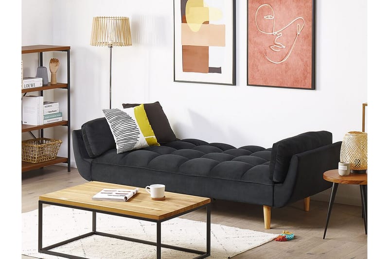 Asaby 3-Pers. Sovesofa - Velour/Sort - Møbler - Sofaer - Sovesofaer - 3 personers sovesofa