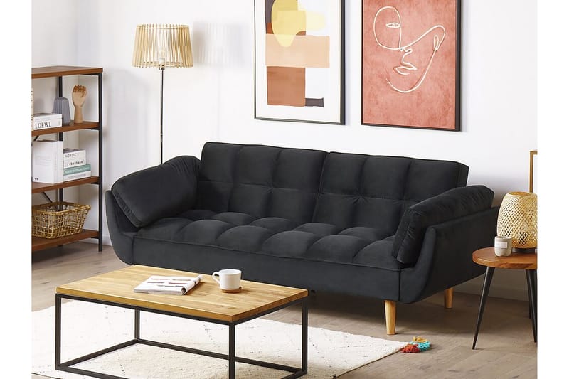 Asaby 3-Pers. Sovesofa - Velour/Sort - Møbler - Sofaer - Sovesofaer - 3 personers sovesofa