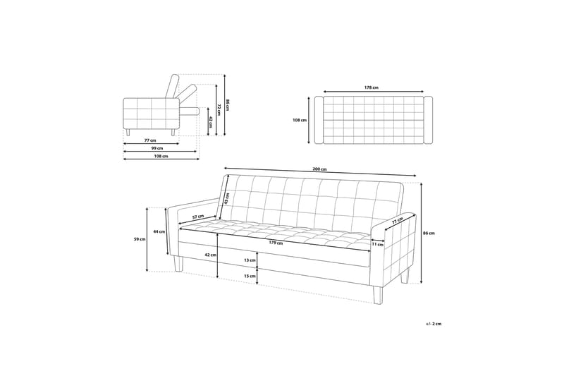 Vehkoo sovesofa 200 cm - Grå - Møbler - Sofaer - Sovesofaer - 3 personers sovesofa