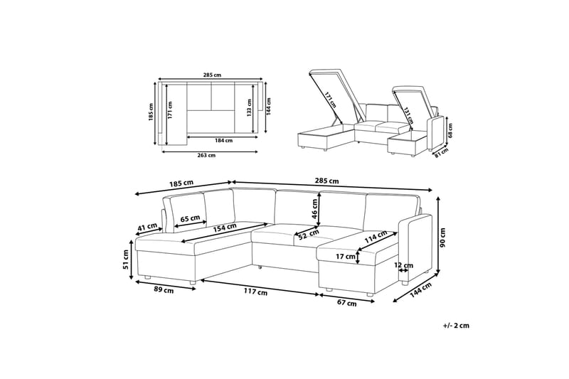 Karrabo sovesofa 285 cm - Grå - Møbler - Sofaer - Sovesofaer - 4 personers sovesofa