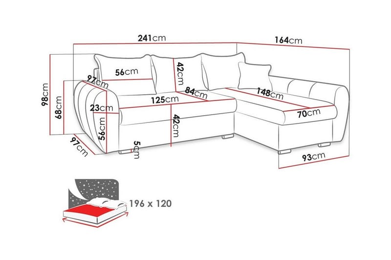 Abbeyfield 3-personers Hjørnesovesofa - Sort/Hvid - Møbler - Sofaer - Sovesofaer