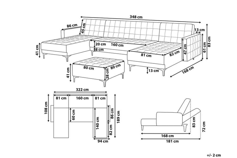 Aberdeen Chaiselongsofa med Fodskammel - Hvid - Møbler - Sofaer - Sovesofaer