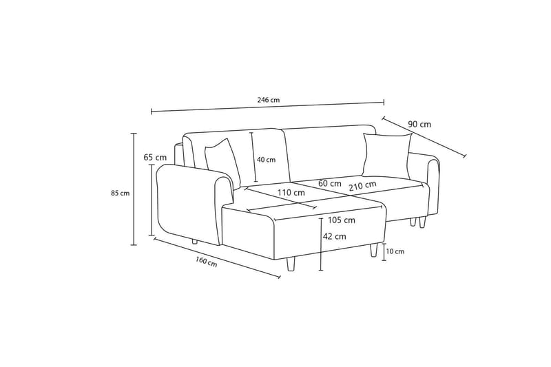 Alfie 4-personers Sovesofa med Chaiselong - Creme - Møbler - Sofaer - Sovesofaer